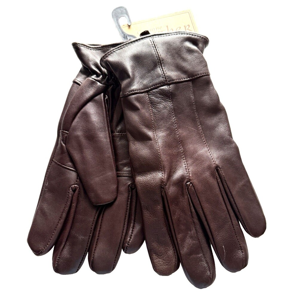 Mens Gloves Size L Large Genuine Leather Soft Brown Wool Lined Driving Winter